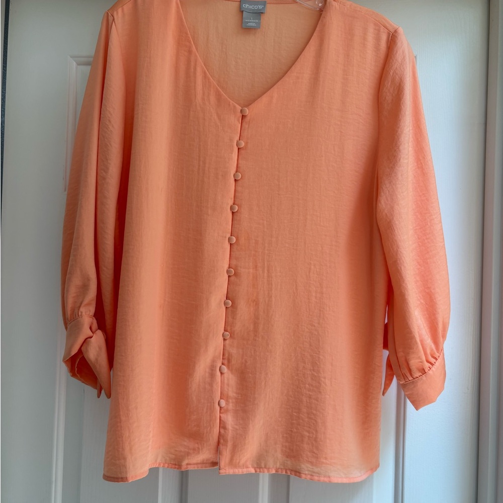 Chico's Orange Relaxed Buttoned Blouse Size 1